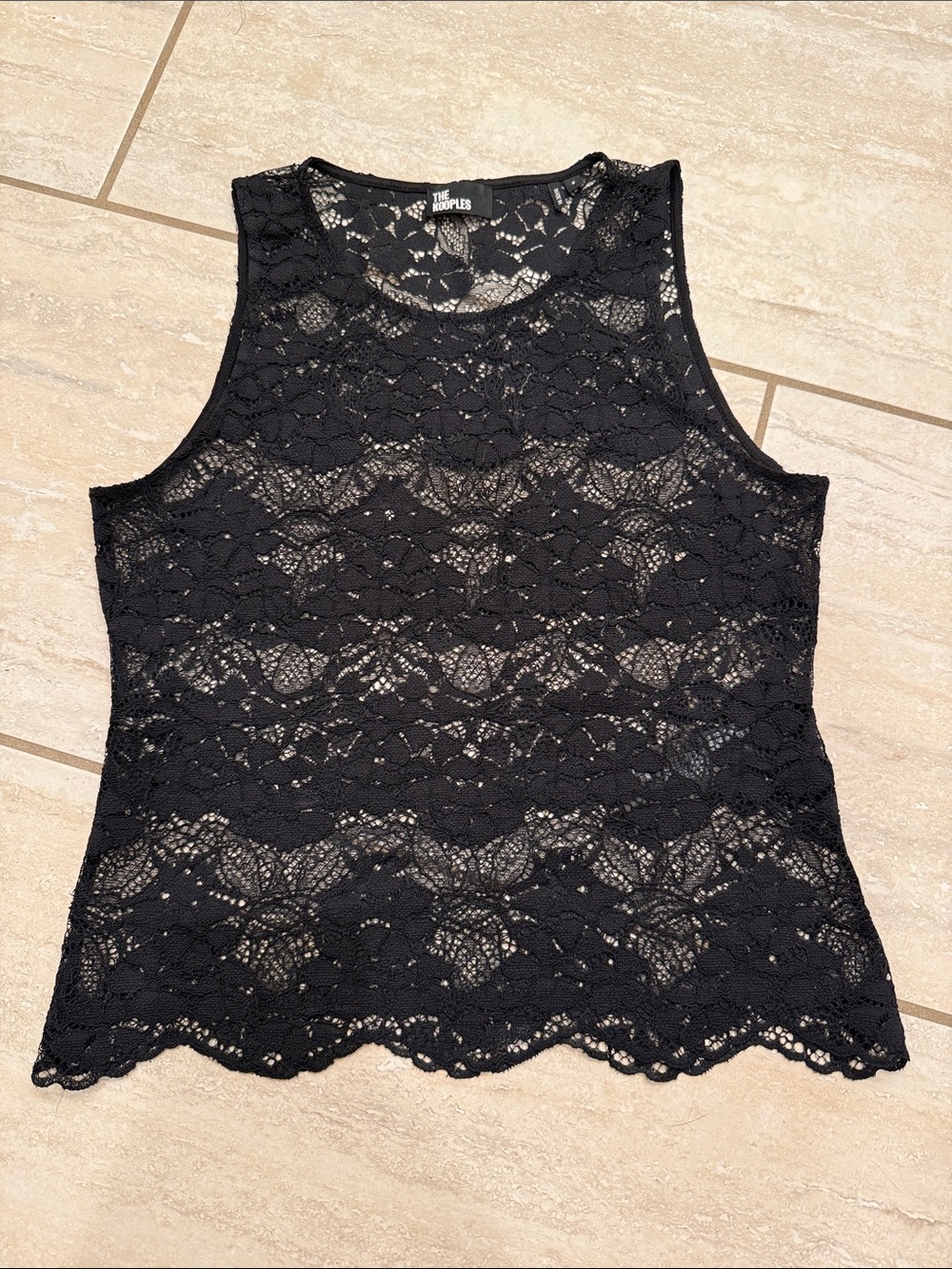 The Kooples Scalloped-Trim Slim-Fit Stretch-Lace Top